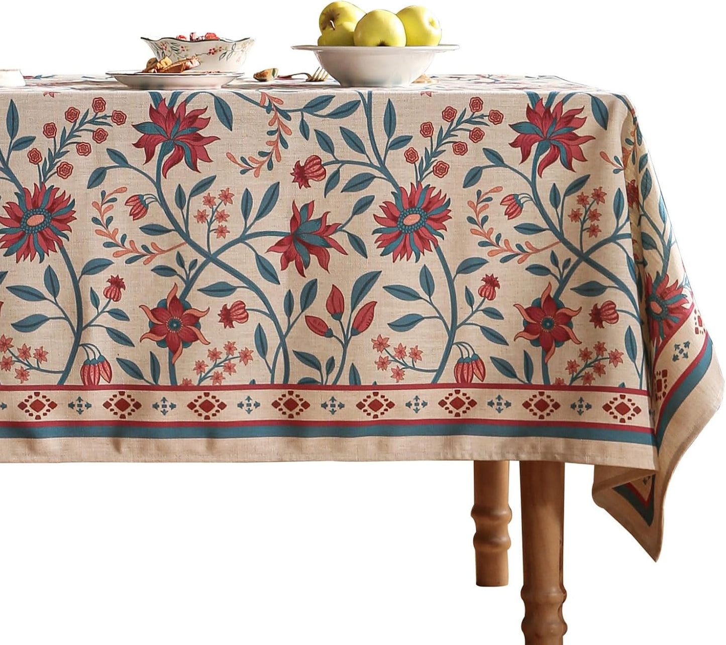Designer Linen Rectangle Tablecloth,Vintage William Morris Wrinkle Free Floral Extra Long Table Cloth,Decor Table Cover for Kitchen,Dining,Thanksgiving,Christmas,63"*110"-Dorodango B