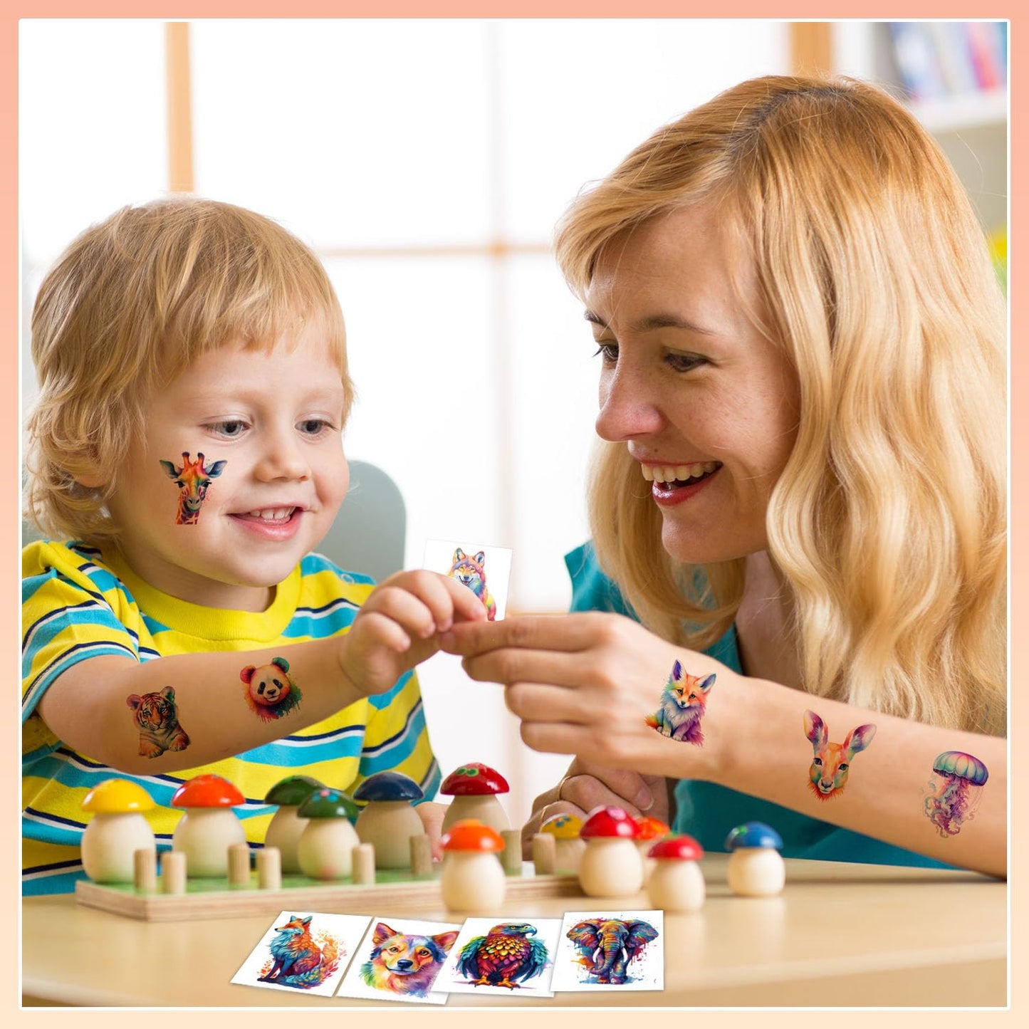 102 PCS Individually Wrapped Watercolor Animals Temporary Tattoo for kids - Cute Animals Temporary for Girls Boy Body Arm Shoulder Cute Tattoos Stickers, Birthday Party Supplies Gifts for Kids