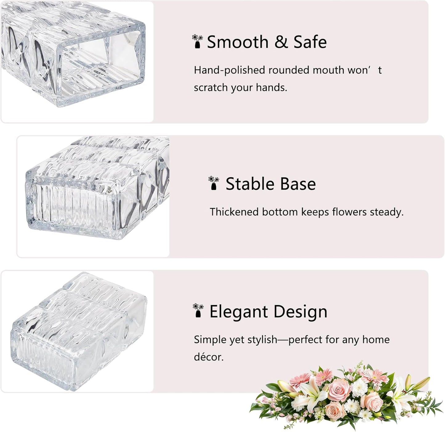 VECELO Crystal Glass Vase - Textured Clear Flower Vase for Fresh Flowers & Hydroponic Plants, Modern Decorative Centerpiece for Dining Table, Coffee Table & Home Décor, 9.06 Inches