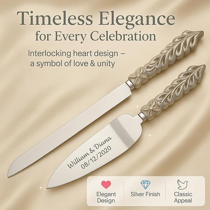 GIFTS INFINITY Personalized Wedding Cake Knife and Server Set with Engraving – Cake Cutting Utensil Set, Keepsake Gift for Wedding, Anniversary, Reception, Birthday & Other Occasions (BO-101)