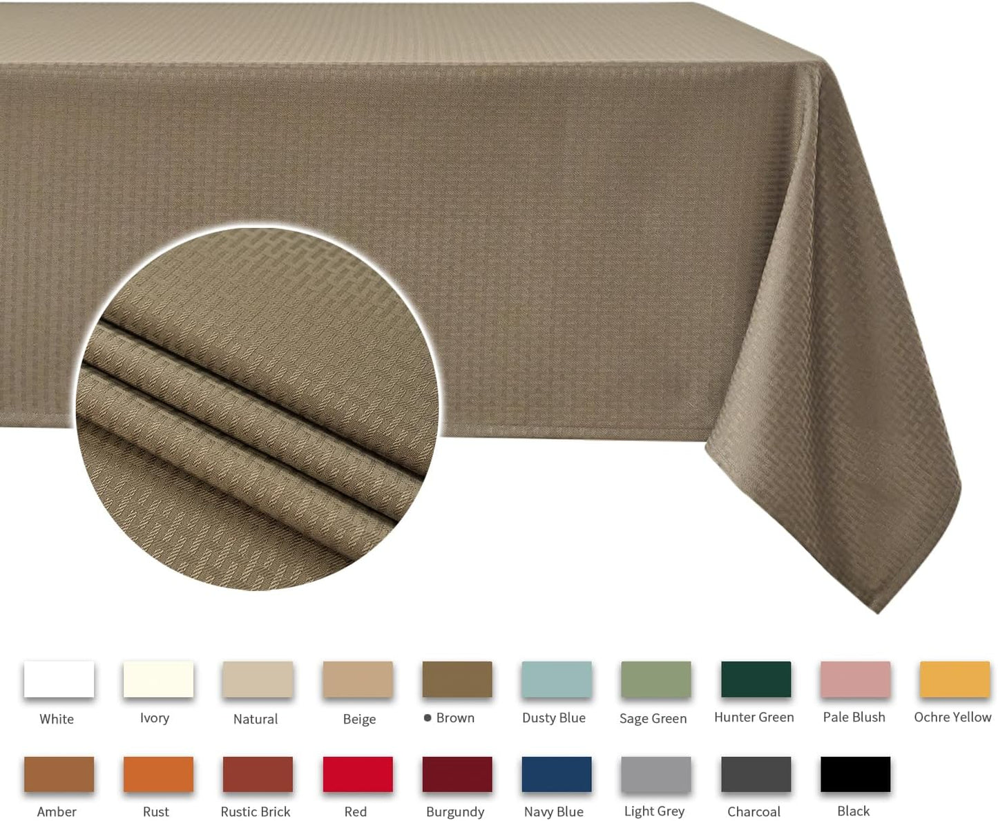 maxmill Weaved Texture Tablecloth Water Resistance Antiwrinkle Spillproof Soft Washable Table Cloth for Dining Room, Buffet Banquet Parties Holiday Dinner, Rectangular 70 x 108 Inch, Brown
