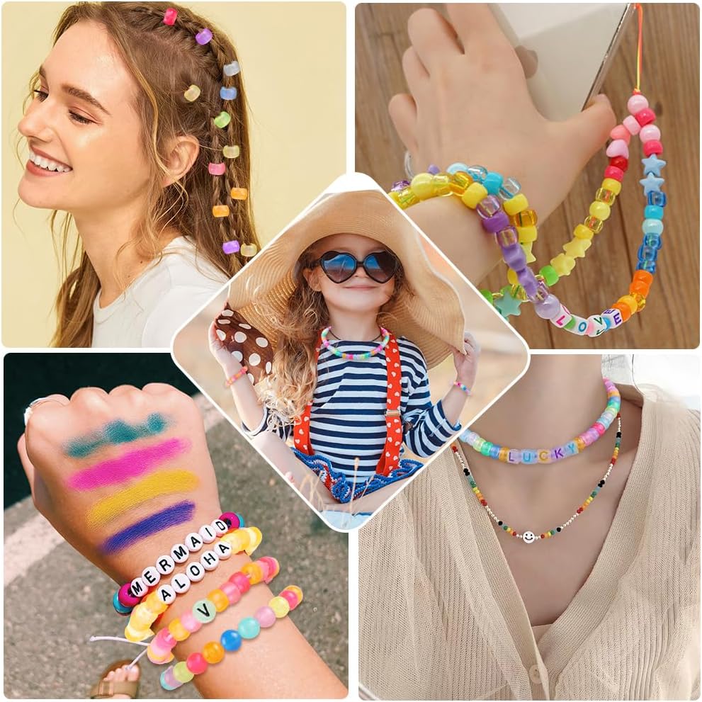 DULEFUN Glow Beads Bracelet Making Kit, Glow in The Dark Pony Beads Letter Beads Heart Beads for Bracelets Making Luminous Plastic Glow Beads DIY Craft for Girls Kids Adults