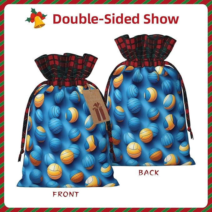 PULaif Blue Volleyball Christmas Drawstring Gift Bags, Large Size Christmas Bags For Gifts Party Favors, Xmas Gift Bags