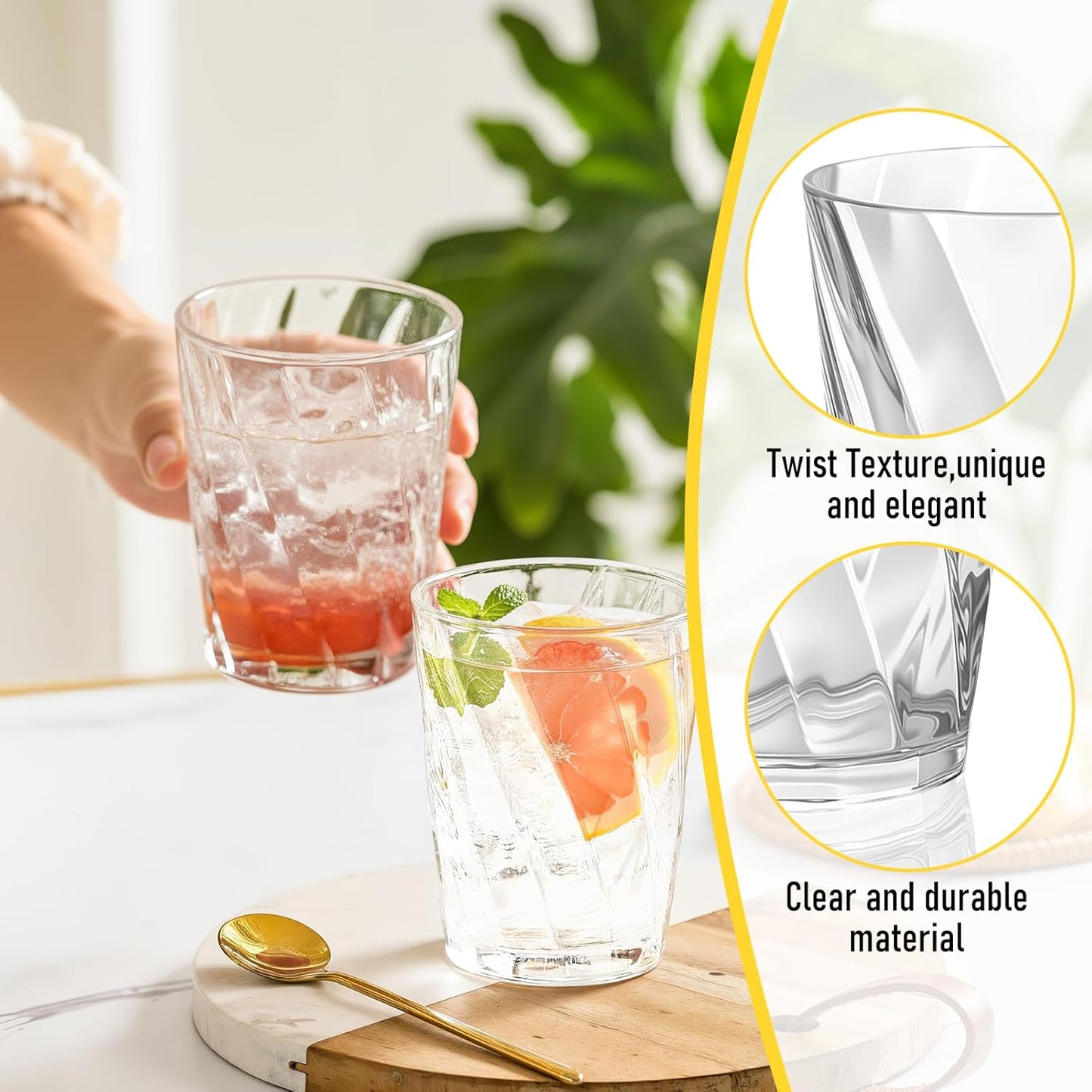 LemonRoad 24 Pack Plastic Drinking Glasses Set Reusable Clear 13.5 oz Rocks & 20 oz Water Cups Set Stackable Clear Plastic Tumblers Kitchen Drinkware for Whiskey Beer Juice Milk Water Drink Cocktail
