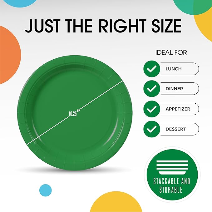 Exquisite Emerald Paper Plates Disposable Heavy Duty 10 Inch Emerald Disposable Plates For Party 100 Pcs Heavy Duty Paper Plate 350 GSM, Birthday Party Supplies Plate Set