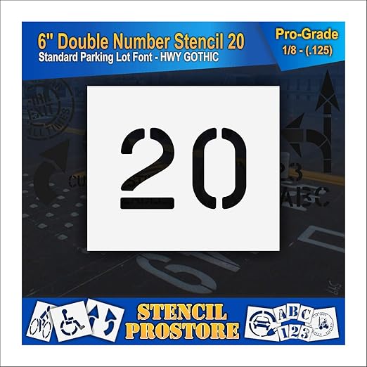 Pavement, Curb, and WheelStop Stencils - 6 inch Double Number Stencil - (20) - 6" x 9" x 1/8" (128 mil) - Pro-Grade
