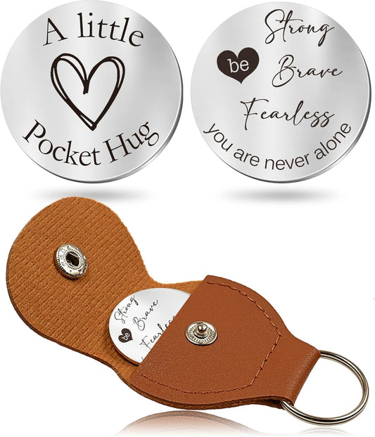 OUMILAN Pocket Hug Token Gifts for Men Boyfriend Girlfriend Inspirational Gift for Son Daughter Brother with Leather Keychain