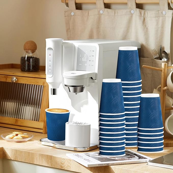 Lamosi 12 OZ Disposable Coffee Cups with Lids 50 Pack, Hot Paper Insulated Corrugated Ripple Wall Cup for To Go Drinks and Beverages