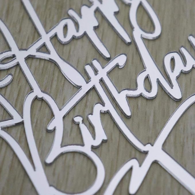 Happy Birthday Cake Topper - Birthday Party Decorations, Mirror Silver Acrylic