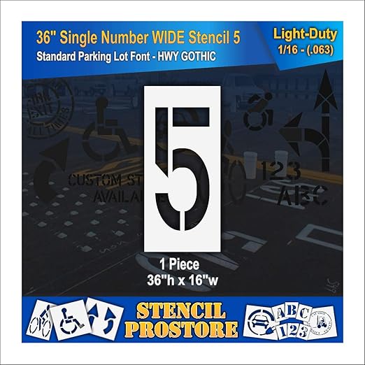 Pavement Stencils - 36 inch Single Number Stencil (Wide) - 5-36" x 16" x 1/16" (63 mil) - Light-Duty