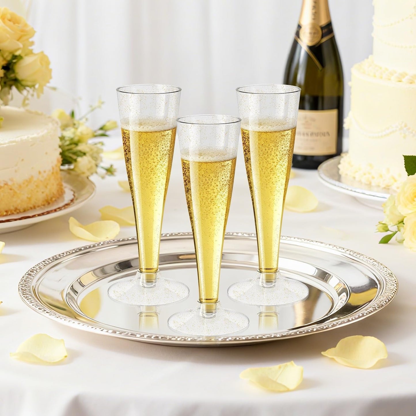 40 Pack Champagne Flutes Plastic Wine Glasses Disposable, 4.5 Oz Gold Glitter Mimosa Glasses for 2025 Engagement Wedding Birthday New Years Eve Xmas Party Supplies, Bulk Toasting Cocktail Cups