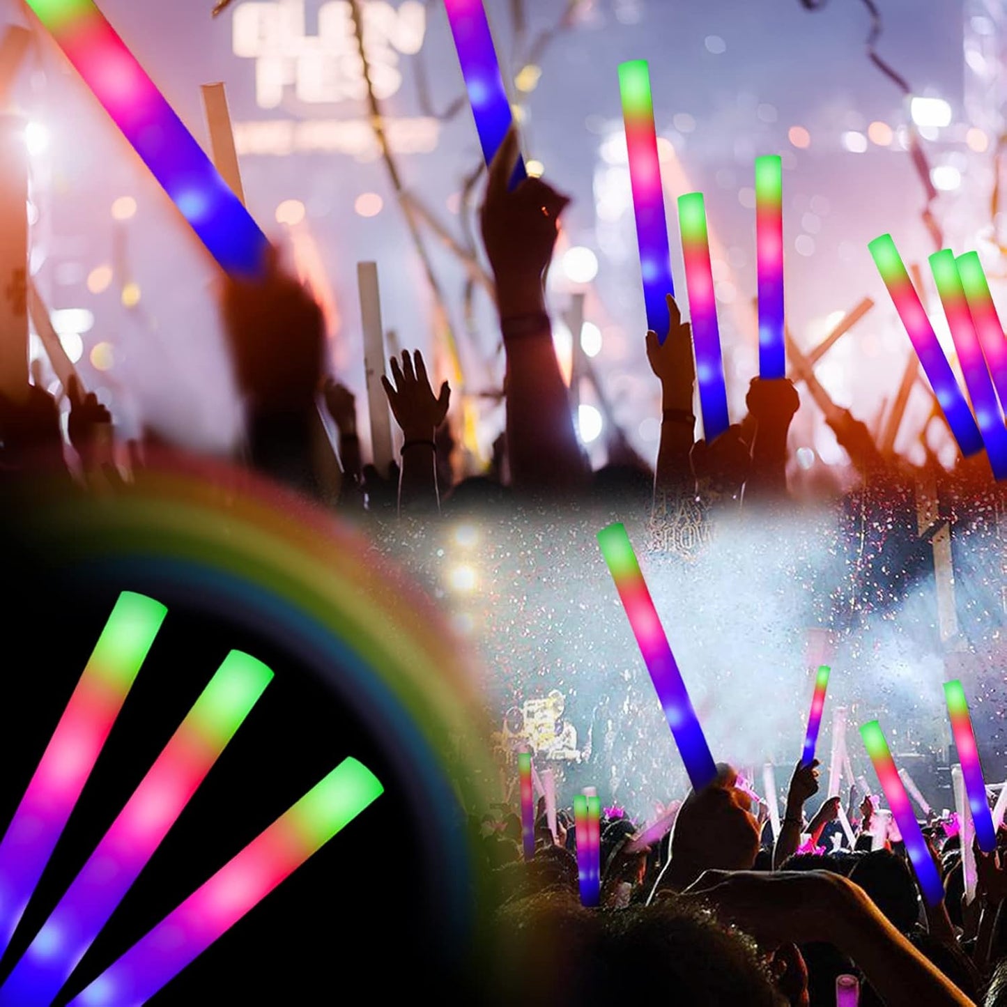Glow Sticks Bulk 150 Pcs - Light up Foam Sticks with 3 Modes Colorful Flashing Effect, Led Lights Glow in The Dark Party Supplies for Wedding Concert Raves Halloween Christmas