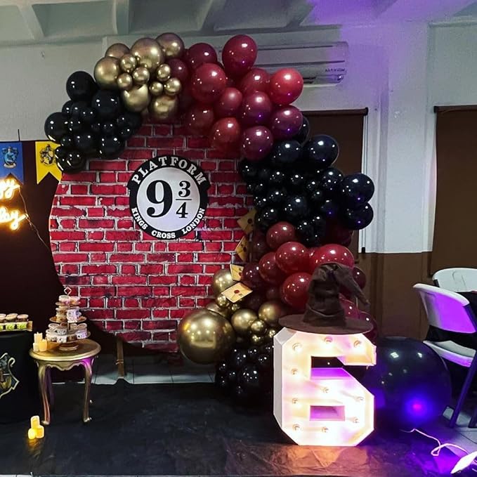 Burgundy and Gold Balloon Arch Kit, 162pcs Different Sizes with Burgundy Black Chrome Gold Confetti Balloons for Graduation Ceremony Prom Anniversary Wine Birthday Party Decorations