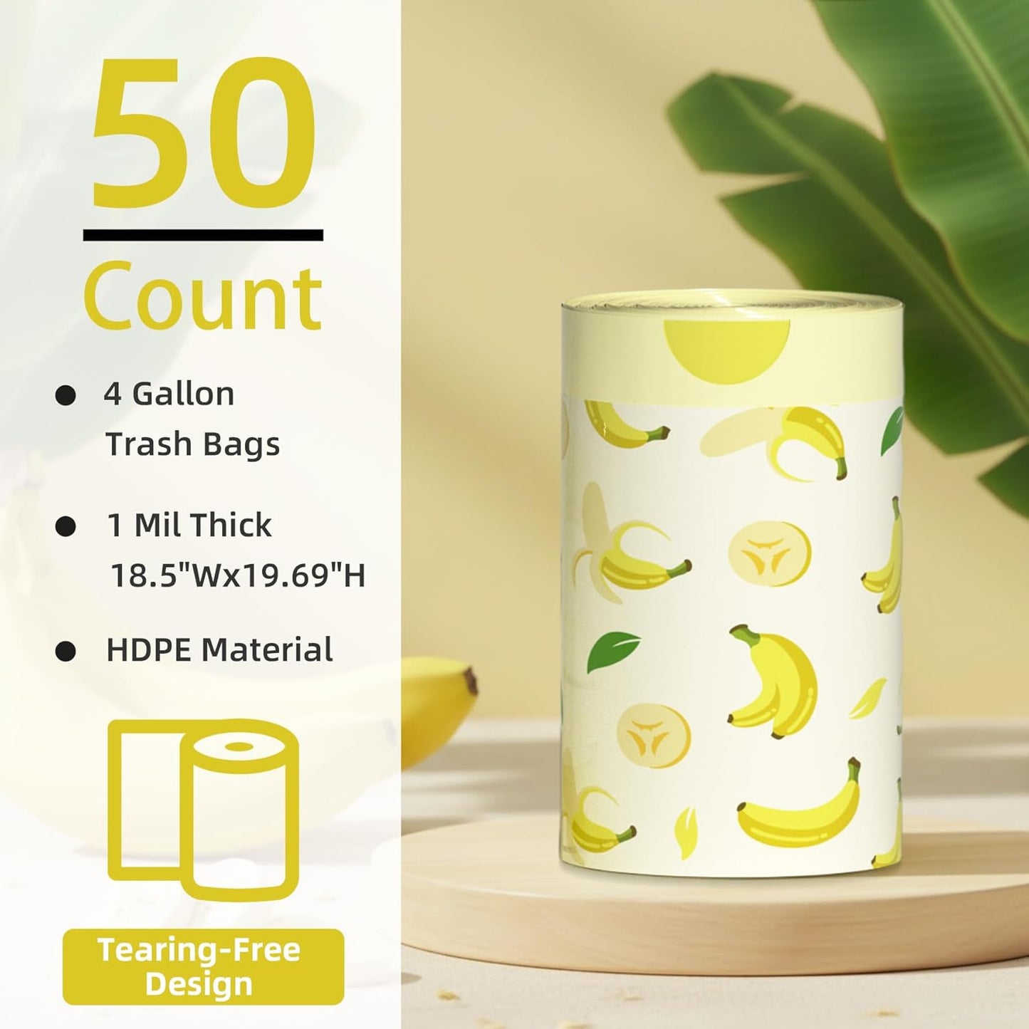 4 Gallon Small Trash Bags Drawstring,4 Gal Trash Can Liners,Small Bathroom Garbage Bags Scented,Tear Resistant Garbage Bags,50 Count Trash-Can-Liners (Banana)