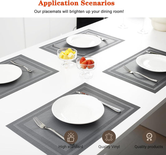 Placemats Set of 6,Washable,Heat and Stain Resistant Indoor/Outdoor Place mats,Vinyl Woven Non Slip Table Mats for Restaurant Table Protection,PVC Placemats(Gray,6PCS)