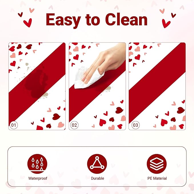 Childom 2 Pcs Valentines Day Tablecloths for Valentines Day Decorations,54" x 108" Disposable Plastic Tablecloths,Rectangle Heart Table Cover for Party Decorations Mothers Day Anniversary Birthday