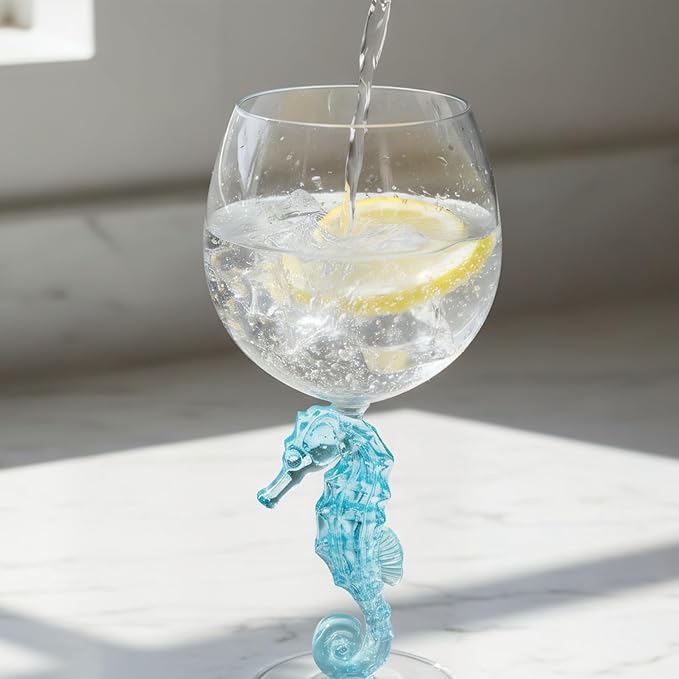 Supreme Housewares Seahorse Stem Wine Glasses, Blue Seahorse-Shaped Reusable Shatterproof Acrylic Glass for Red or White Wine, Poolside, Outdoors, Parties, 18 oz, Set of 2