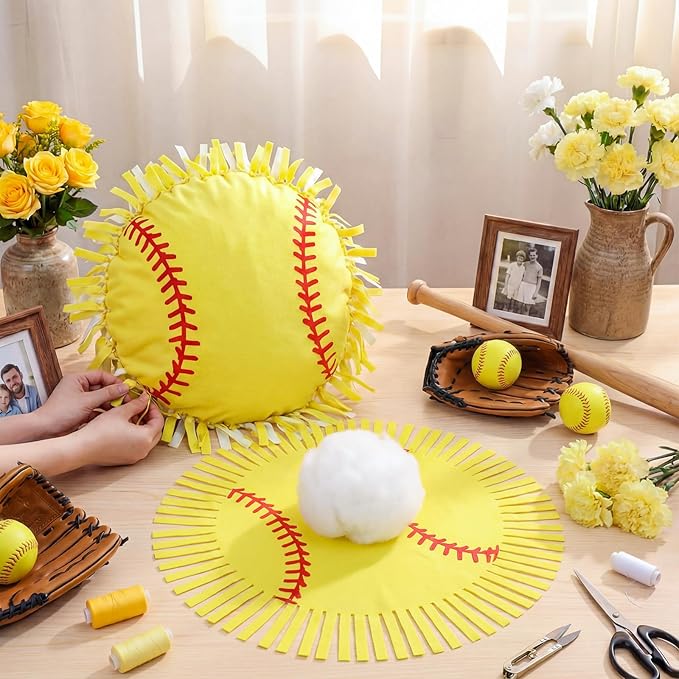 Mindsoft 6 Sets Fleece Tied Pillow Craft Kit Softball Theme DIY Pillow Making Set for Kids, No Sewing with Soft PP Cotton Stuffing for Softball Home Classroom Activity Gift for Sports Birthday Party
