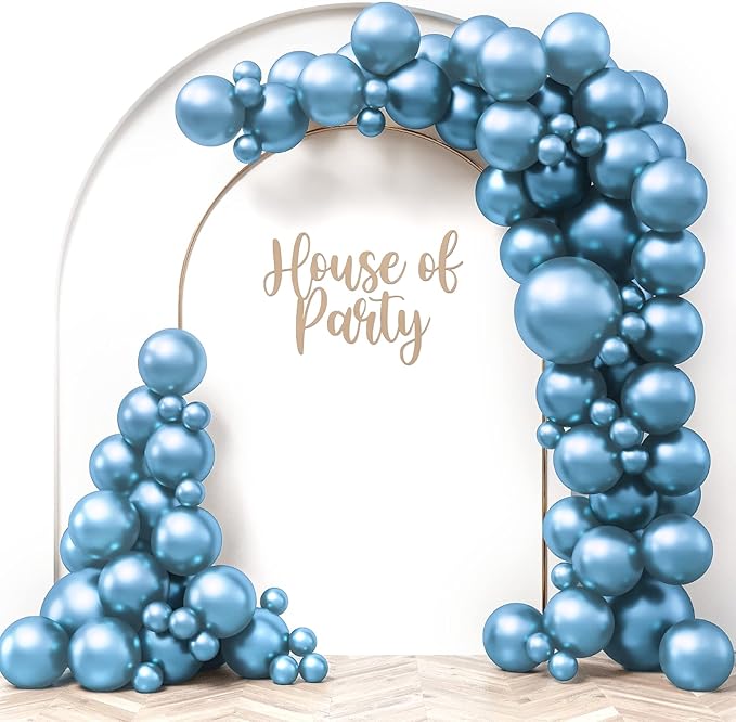 HOUSE OF PARTY Metallic Blue Balloons - Blue Balloon Garland, 5/12/18 Inch Blue Metallic Balloons for Graduation Decorations, Wedding & Baby Shower Party Supplies