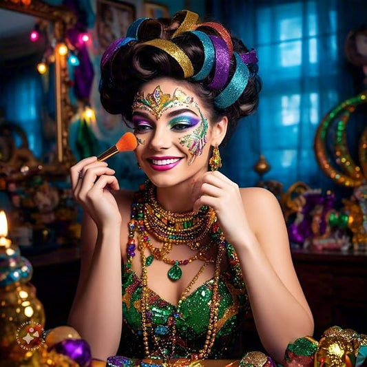 Mardi Gras Gold Hair Face Glitter,Mardi Gras Outfit for Women,Green Purple Gold Mixed Holographic Self-Adhesive Body Glitter,Festival Chunky Sequins Carnival Costume New Orleans Decorations