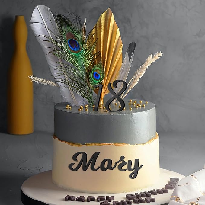 Jspupifip 128 Pcs Acrylic Alphanumeric Cake Topper Diy Cake Decoration with Mirror Gold Number 0-9 and Alphabet A-Z Personalized Cake Picks Decor(black)