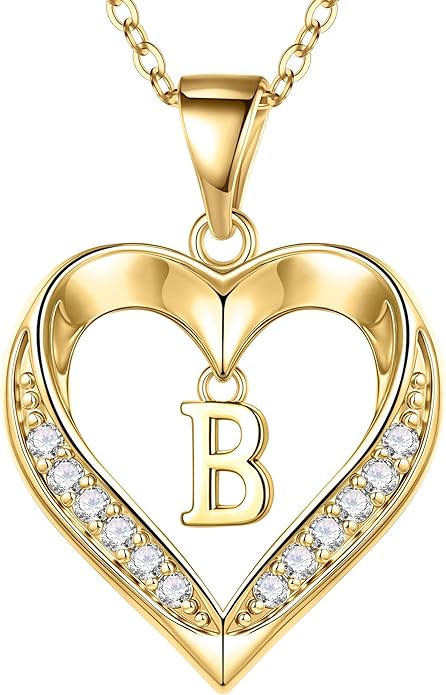 TURANDOSS Valentines Day Gifts for Kids Teen Girls - Heart Initial Necklaces, Dainty 14K Gold Plated CZ Heart Letter A-Z Pendant Necklace Trendy Jewelry Valentines Day Gifts for Wife Girlfriend