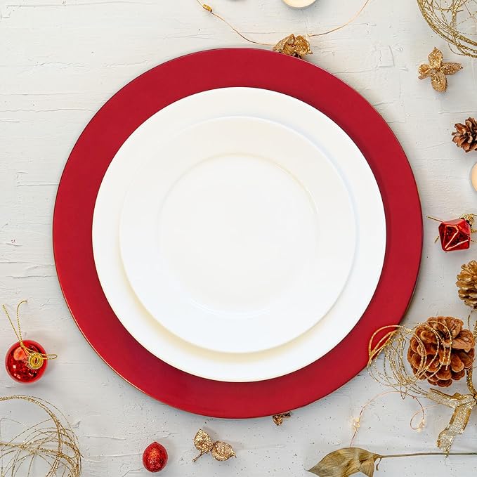 Red Charger Plates, Set of 6 Serving Charger Plate for Dinner Table, Wedding, Events Plate Chargers - 13 Inch