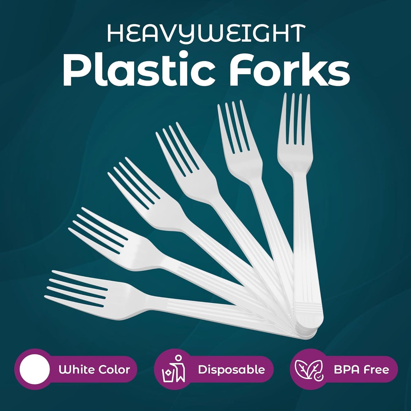 500 Count – Heavyweight Disposable White Plastic Forks | Big Party Pack Forks | Plastic Salad Forks |Great for Celebrations, Parties, Travels, Events, and Everyday Use