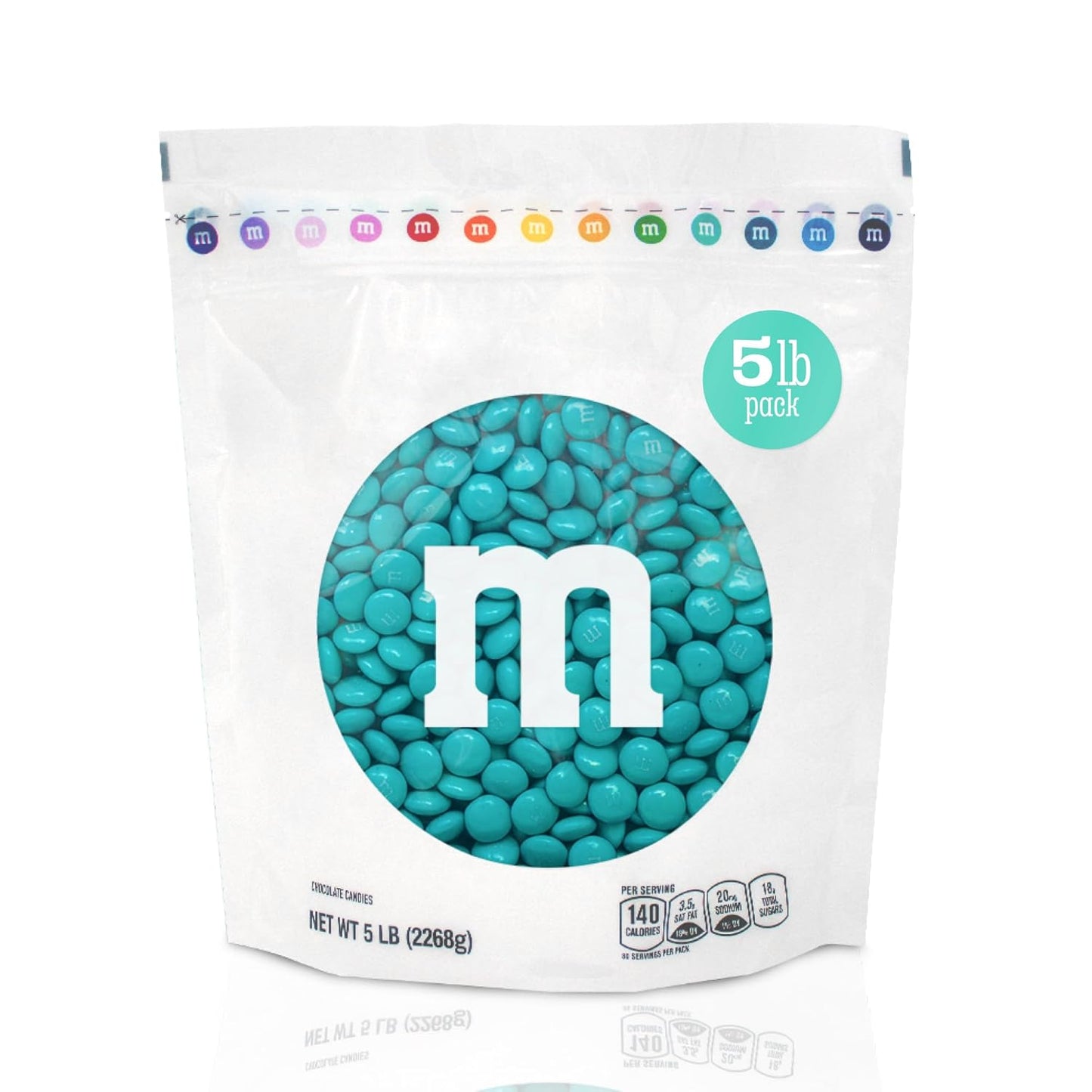 M&M’S WORLD Aqua Milk Chocolate Candy, 5lbs of M&M'S in Resealable Pack for Candy Bars, Birthday Parties, Graduations, Dessert Tables & DIY Favors