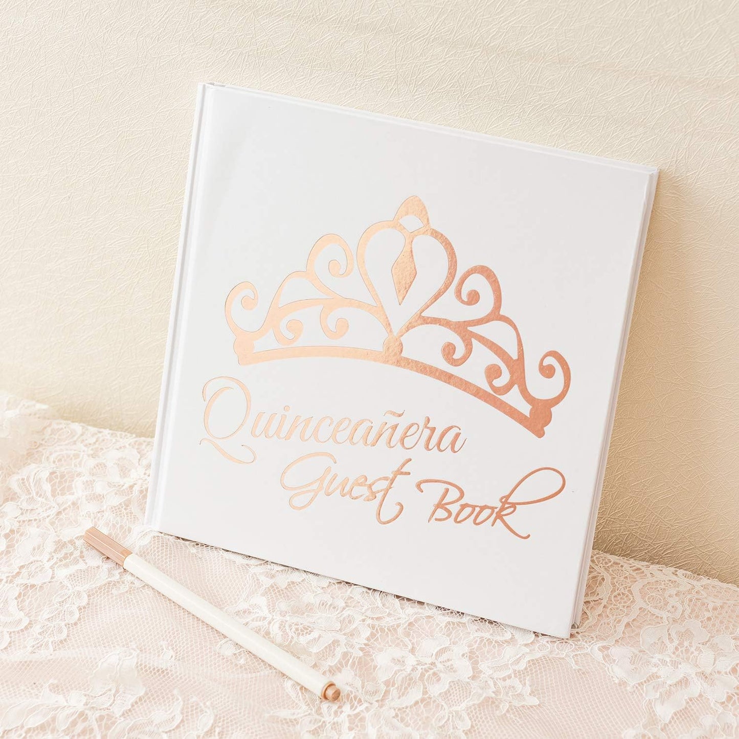 Calculs Libro De Firmas Para Quinceañera Guest Book 15th Quinceanera Party Favors Polaroid Picture Book Decorations 8.5” Square White Cover Rose Gold Gilding