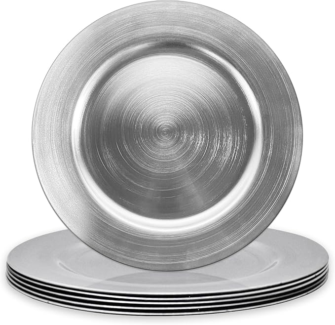 Silver Charger Plates, Set of 6 Serving Charger Plate for Dinner Table, Wedding, Events Plate Chargers - 13 Inch