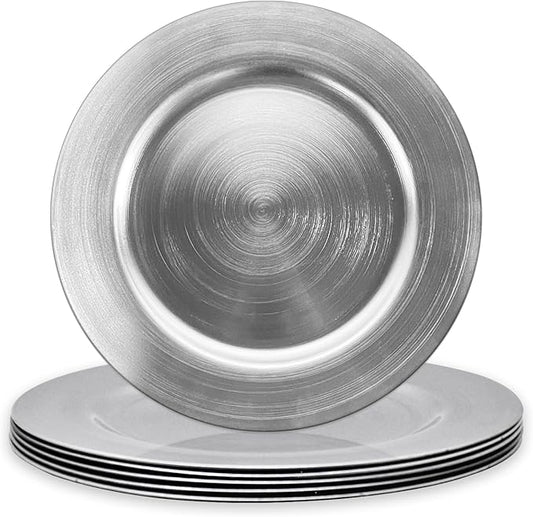 Silver Charger Plates, Set of 6 Serving Charger Plate for Dinner Table, Wedding, Events Plate Chargers - 13 Inch
