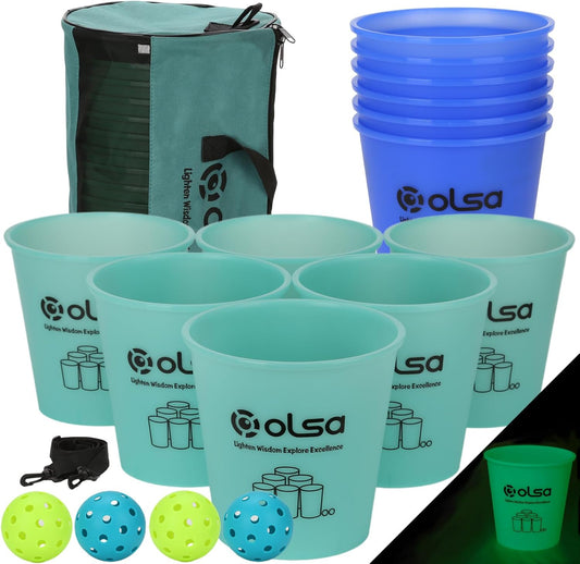 Olsa Giant Yard Pong Outdoor Game, Toss Family Games for Beach Camping Lawn Backyard Party, Indoor Outdoor Games for Adults and Family(Green & Blue Glow in Dark)