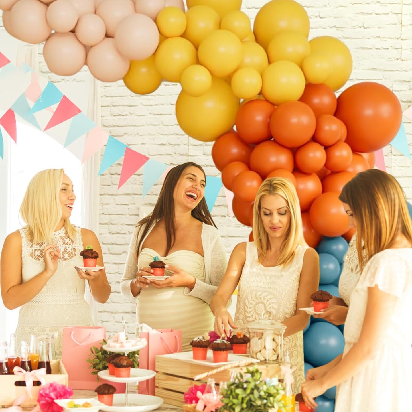 Retro Blue Yellow and Orange Balloons, 60PCS 12 Inch Slate Blue Burnt Orange Mustard Yellow Balloons for Here Comes the Son Baby Shower Kids Birthday Party Boho Party Decorations