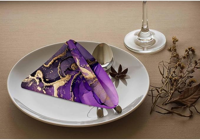 Purple Ink Gold Powder Cloth Napkins Dinner Table Napkin Marble Textures Color Blending Creative Art Washable Reusable Napkins Set of 4 for Kitchen Home Holiday Party Wedding 18 x 18 inch