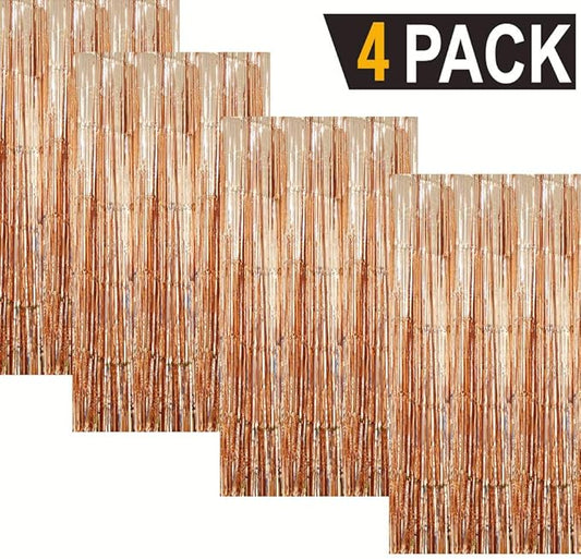 GOER 3.2 ft x 8.2 ft Metallic Tinsel Foil Fringe Curtains Party Photo Backdrop Party Streamers for Birthday,Graduation,New Year Eve Decorations Wedding Decor (4 Packs,Champagne Gold)