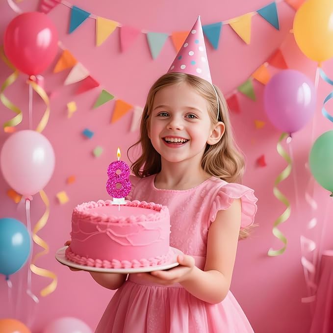 Zailo Birthday Number Candles, Glitter Number Candle Cake Decorations with Sequins, Cupcake Decorations for Girls, Women, Party Anniversary Celebrations (Number 8, Bright red)