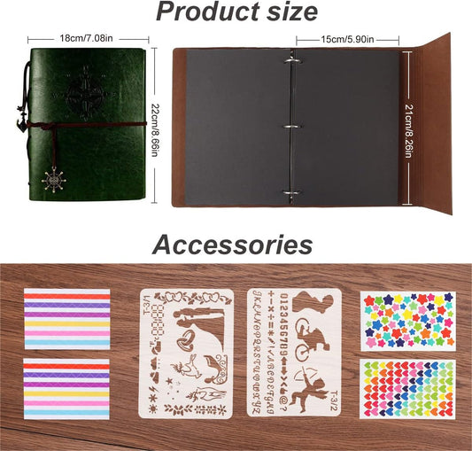 ThxMadam Green Scrapbook Leather Photo Album Vintage Wedding Guest Book Memory Book with 60 Black Pages Present for Valentines Anniversary Mother’s Day Birthday Gift for Teacher Student Kids Friend