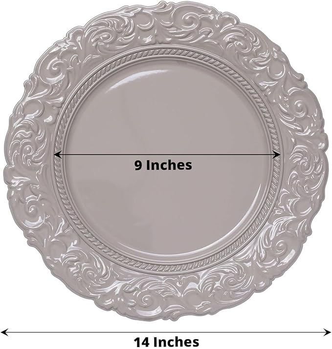 Efavormart Set of 6 | Taupe Green 14" Round Plastic Charger Plates With Engraved Baroque Design Rim For Wedding Party Events
