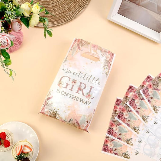 Serencatcher 30pcs Boho Floral Baby Shower Party Favor a Sweet Little Girl Is On The Way Baby Shower Floral Gift Goodie Bags for Boho It’s a Girl Party Supplies Favors