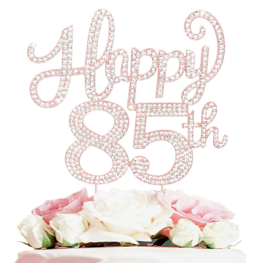 LASKYER Happy 85th Birthday Rose Gold Rhinestone Cake Topper - 85th Birthday/Anniversary,Cheers to 85 Years Old Bday Party Metal Sparkly Centerpieces Decorations.