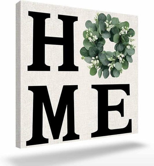 Canvas Wall Art Home Green Eucalyptus Leaves Garland,Oil Painting Prints Artworks Picture Stretched and Framed, Retro Linen Wall Decor for Living Room/Bedroom/Kitchen/Bathroom 12x12IN