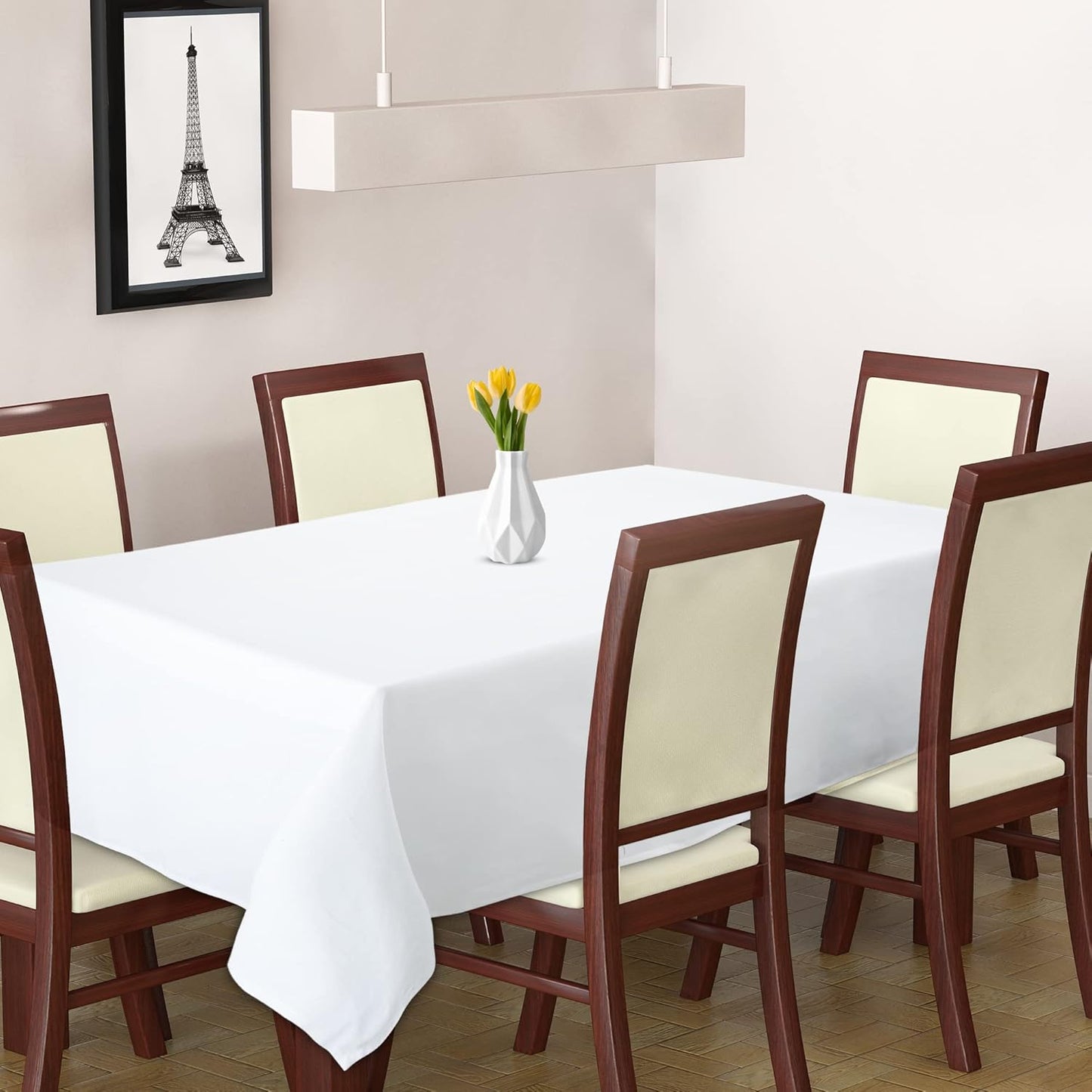 Urban Villa Tablecloth White Table Cloth Tabletop Cover Kitchen Dining Tablecloth 85% Cotton 15% Polyester Great for Parties Wedding Holiday Dinner Rectangle 60x84 Inches 6-8 Seat Table Cloth