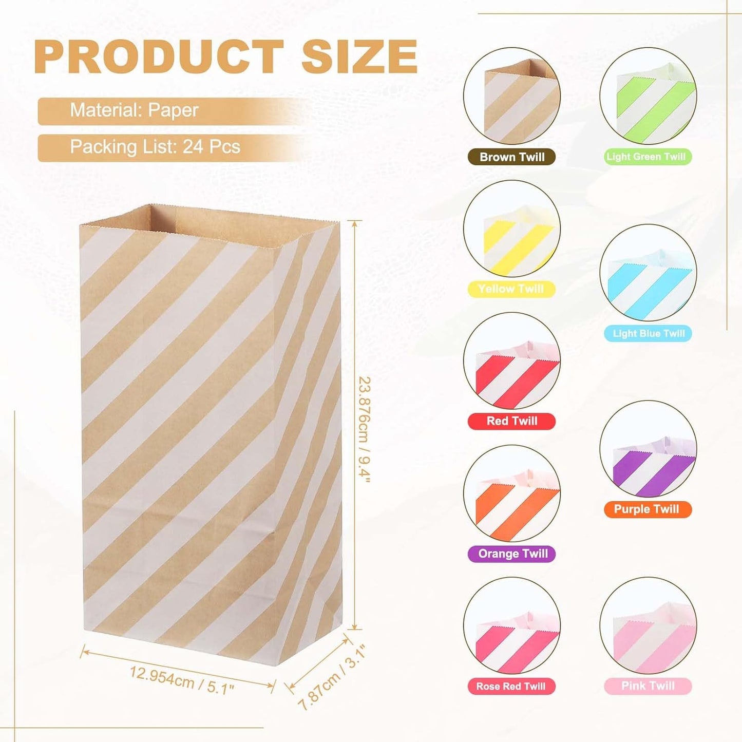 PATIKIL Party Favor Bag, 24 Pcs 5.1x3.1x9.4 Inch Medium Paper Candy Bags Gift Treat Celebration Halloween Goody Birthday Wedding Party with Stickers, Brown Twill