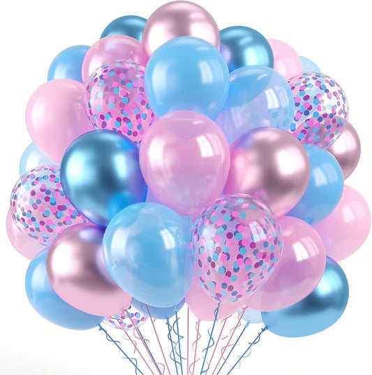 Paready Pastel Blue and Pink Balloons Set, 60Pcs Pearl Pink and Blue Balloons,12 Inch Pastel Confetti Balloons for Kids Girls Women Birthday Baby Shower Gender Reveal Birthday Party Supplies