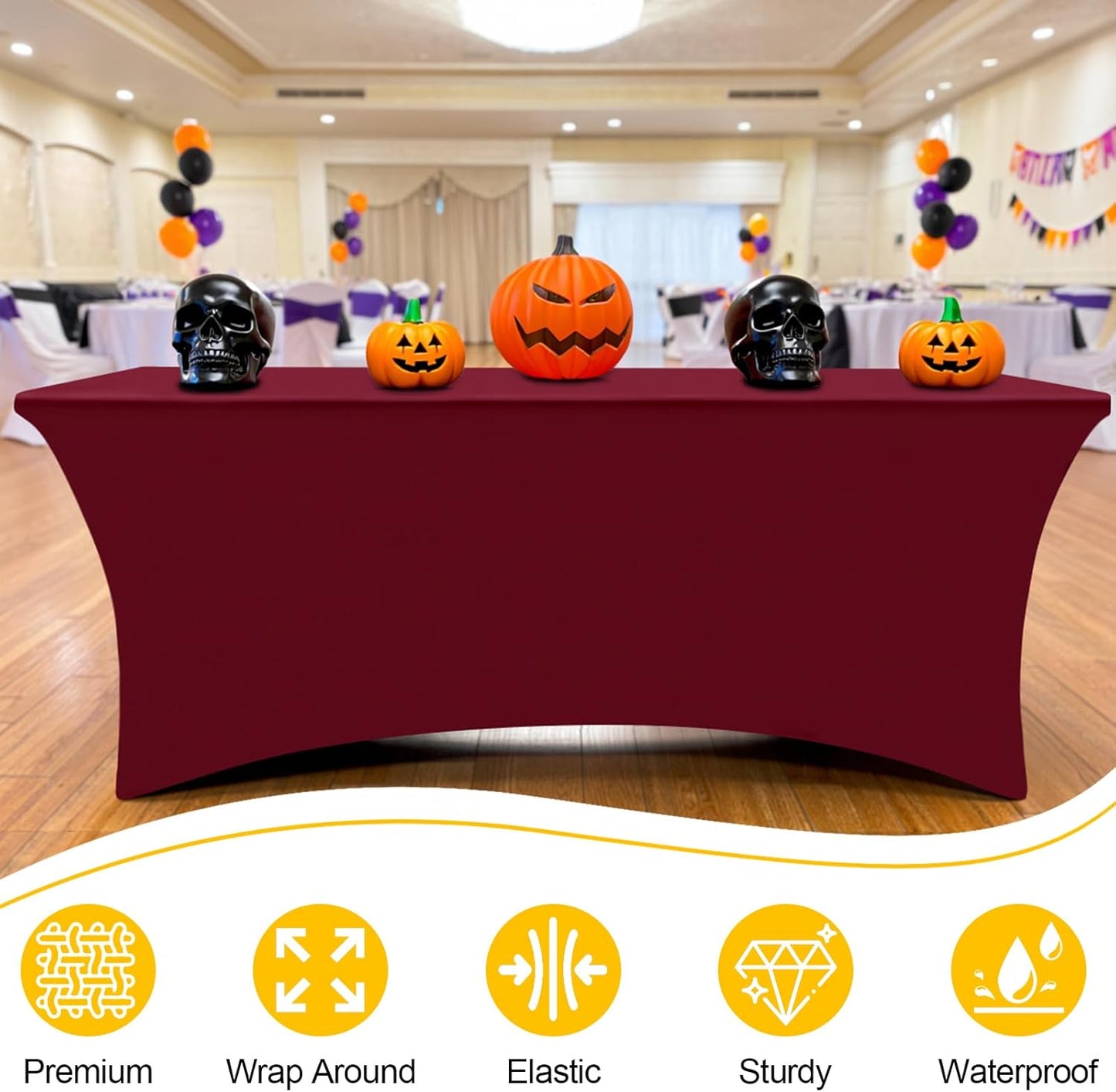Smiry 2 Pack Spandex Table Cloth 4FT, Elastic Fitted Stretch Tablecloths, Washable and Wrinkle Free Rectangular Patio Table Cover for Outdoor, Wedding, Banquet & Parties (Wine Red, 48Lx30Wx30H Inch)