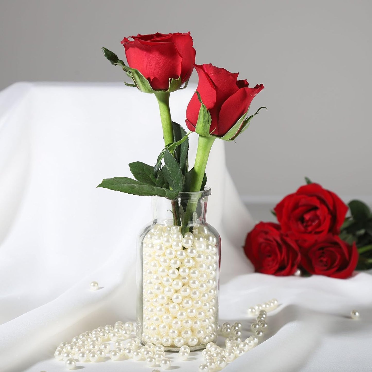 2200 Pcs Undrilled Holeless ABS Faux Pearl Beads for Vase fillers, No Hole Round Pearls for Cosmetic Boxes, DIY Parts, Table Scatter, Wedding, Birthday Party Home Decorating (Ivory, 6mm)