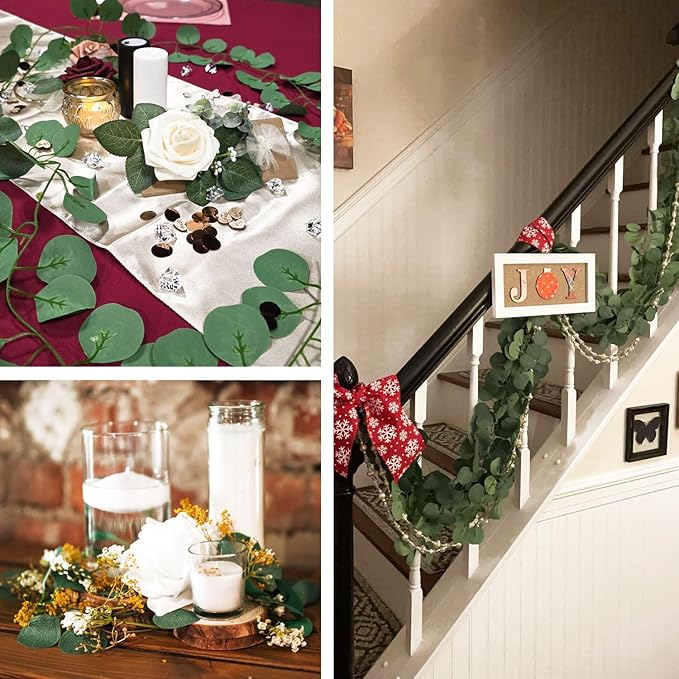 Eucalyptus Garland,Artificial Eucalyptus Leaves Table Greenery Garland Wreath Vines for Wedding Party Table Fireplace Bedroom Wall Room Decor (4PCS)