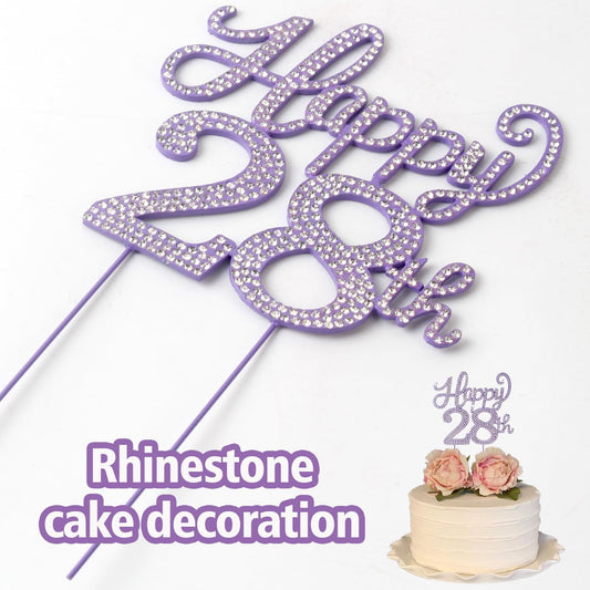 LASKYER Happy 28th Birthday Purple Rhinestone Cake Topper - 28th Birthday/Anniversary,Cheers to 28 Years Old Bday Party Metal Sparkly Centerpieces Decorations.