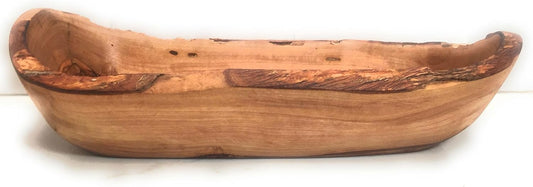 14" Rustic Olive Wood Bread Basket- Live Bark Edge, Oval Baguette Dough Bowl Natural Serving Bowl for Italian Bread, Fruit, Food. In Med 14", Lg 18" (Medium 14 x 3-4 x 1.5-3")